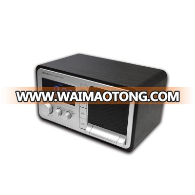 FM Clock Radio Retro Design Stereo Speaker Alarm LCD Display with Bluetooth& USB Charging